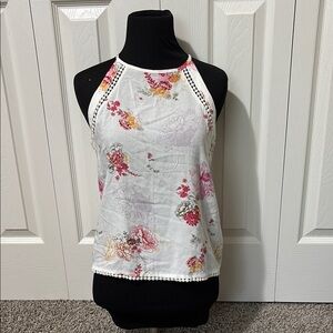Floral Halter Neck Top - White and Pink